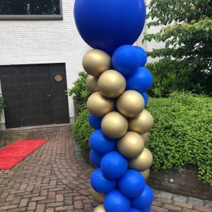 Ballonpilaar blauw/goud chrome