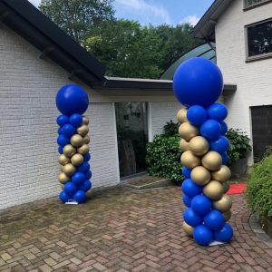 Ballonpilaar blauw/goud chrome